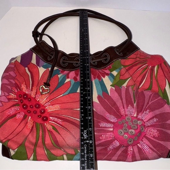 BRIGHTON 3D Flowered embroidered Pink Flowers hobo Shoulder Tote Bag - Picture 13 of 15